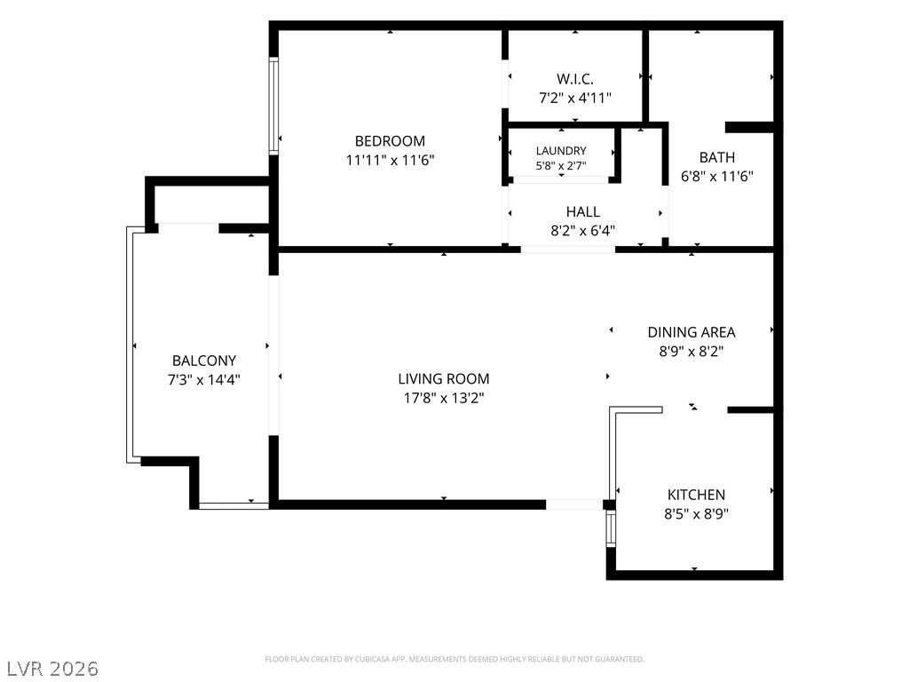 Floor plan of 1908 Rio Canyon Court #206, 707 square foot one-bedroom condo