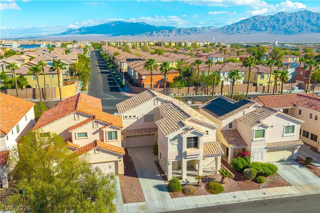 Aerial view of 9010 Mossy Hollow Avenue and surrounding northwest Las Vegas neighborhood