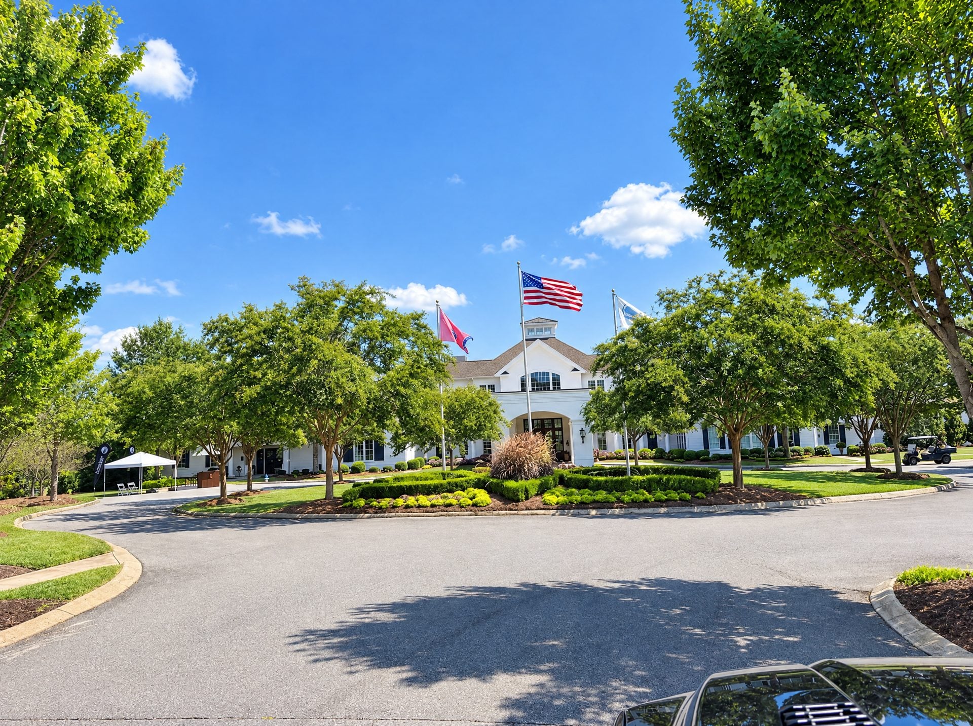 Clubhouse with American flags in College Grove, TN