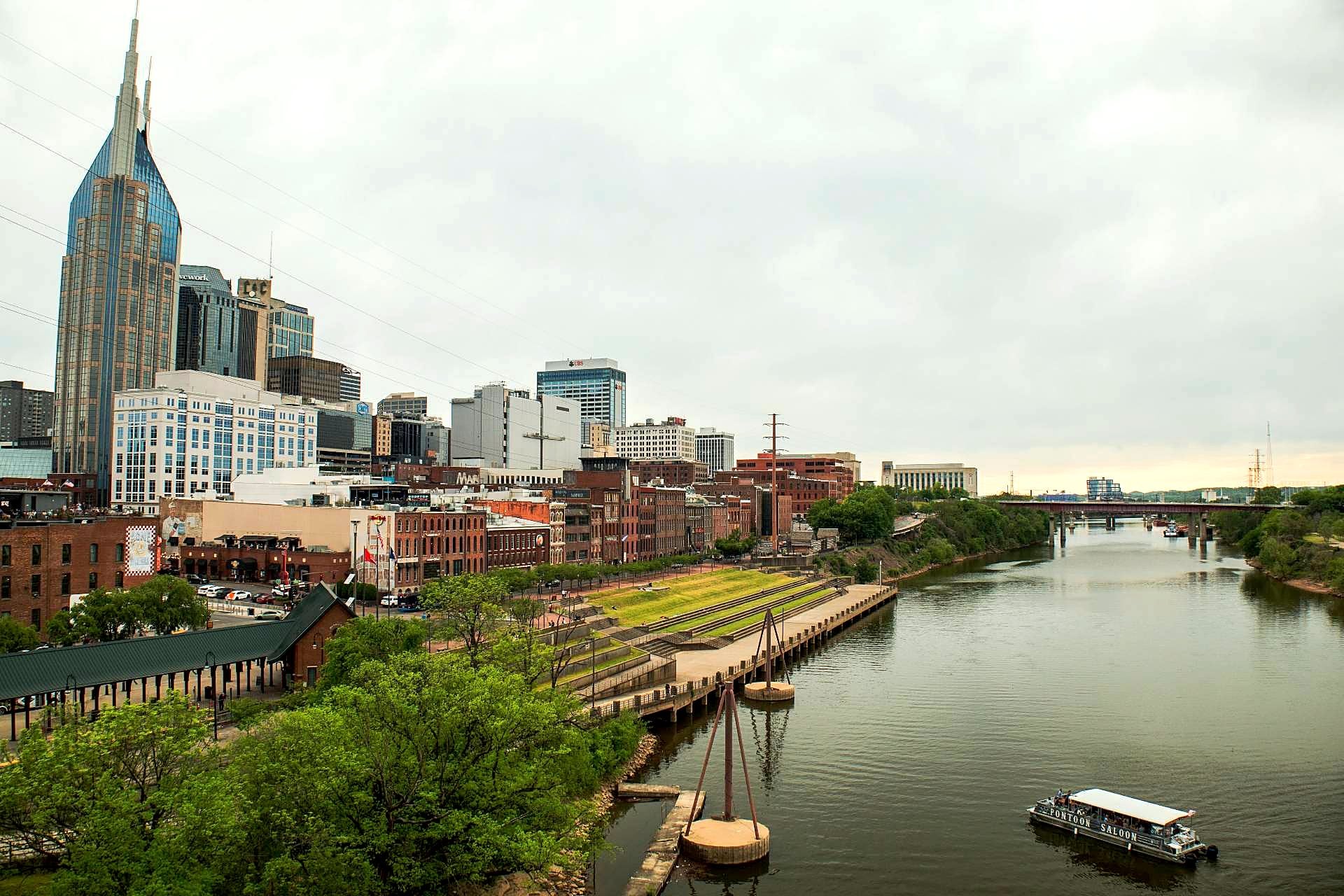Cumberland River and riverfront in downtown Nashville, TN