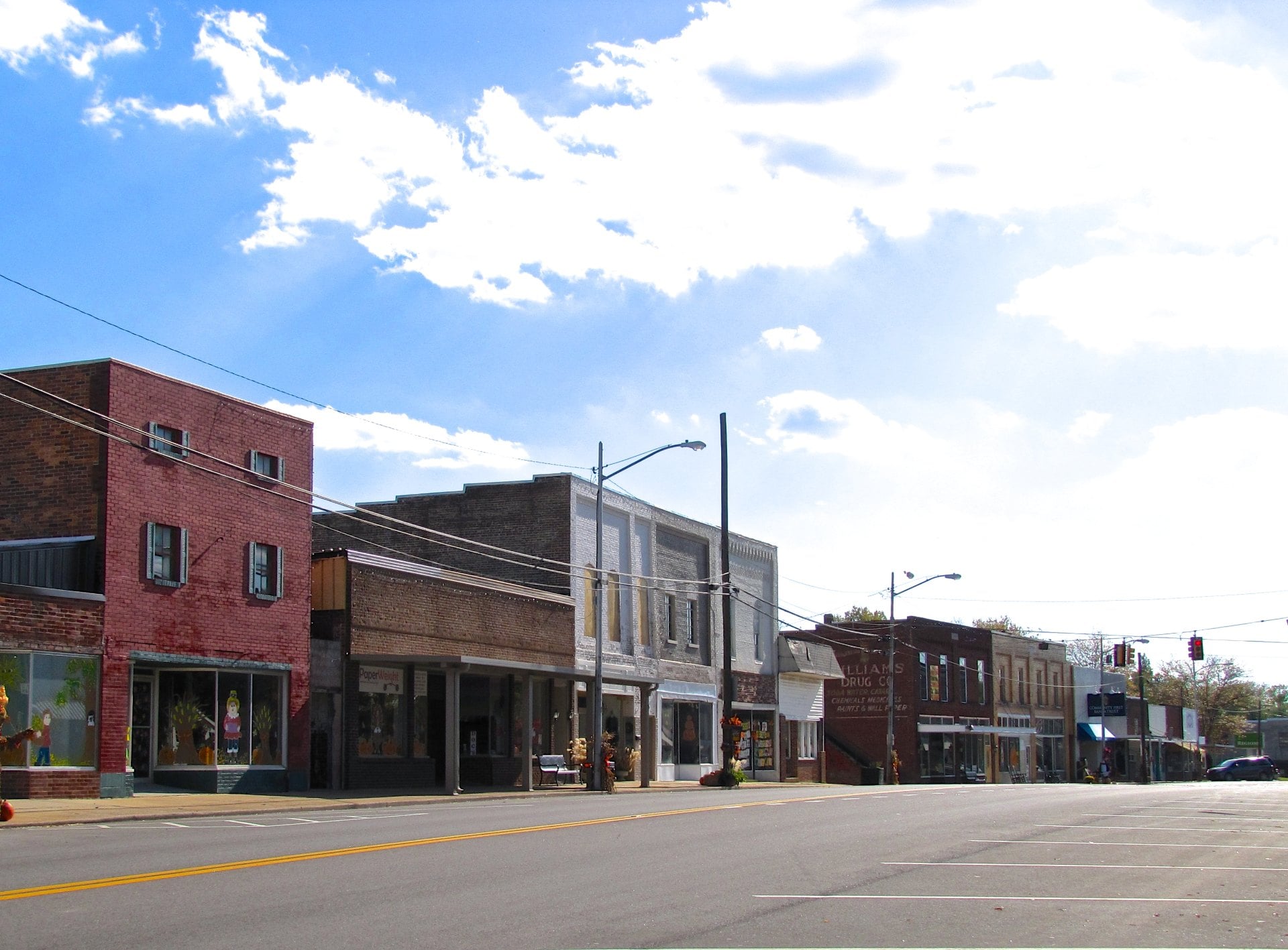 Main Street storefronts in downtown Mount Pleasant, TN