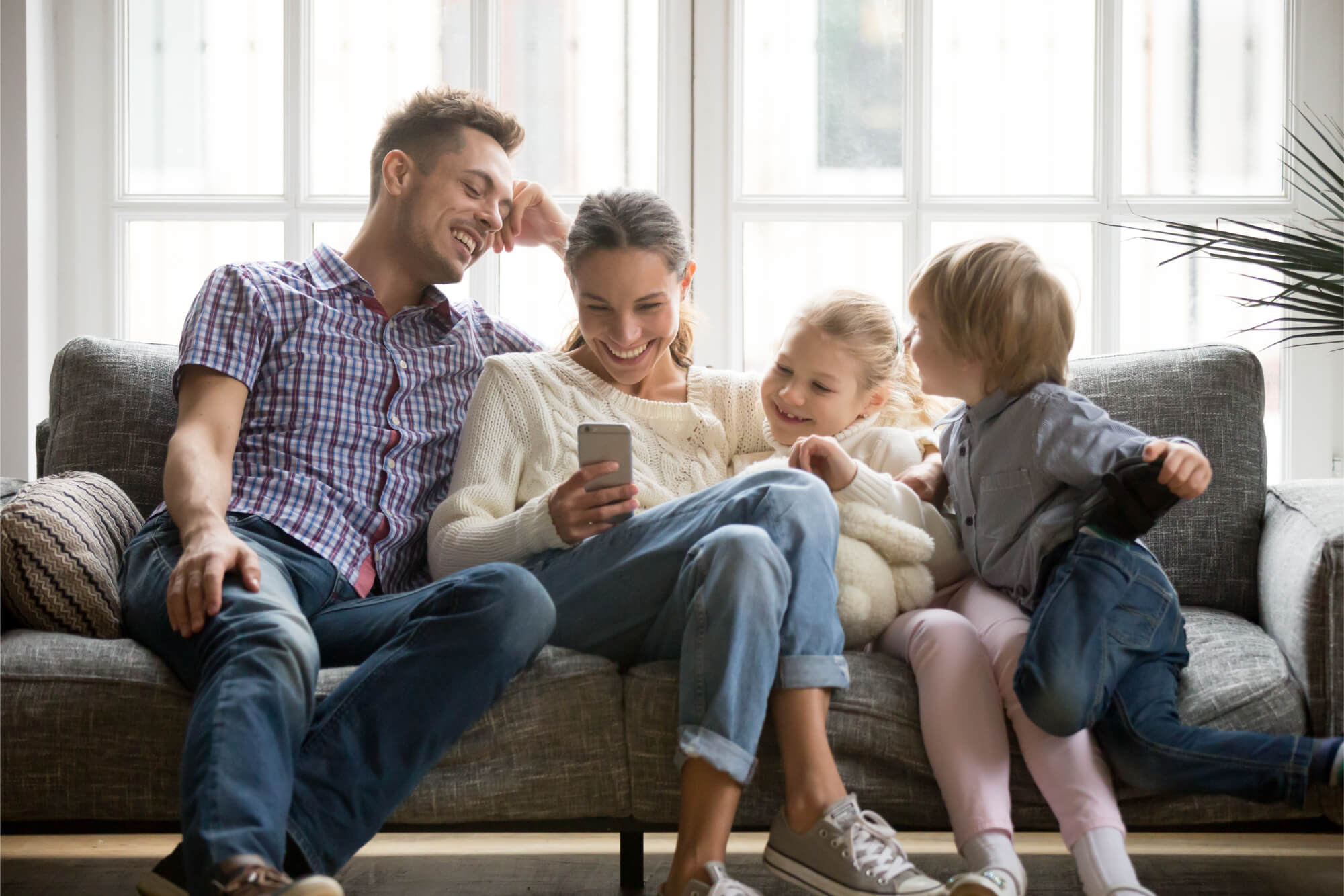 happy family couch moment