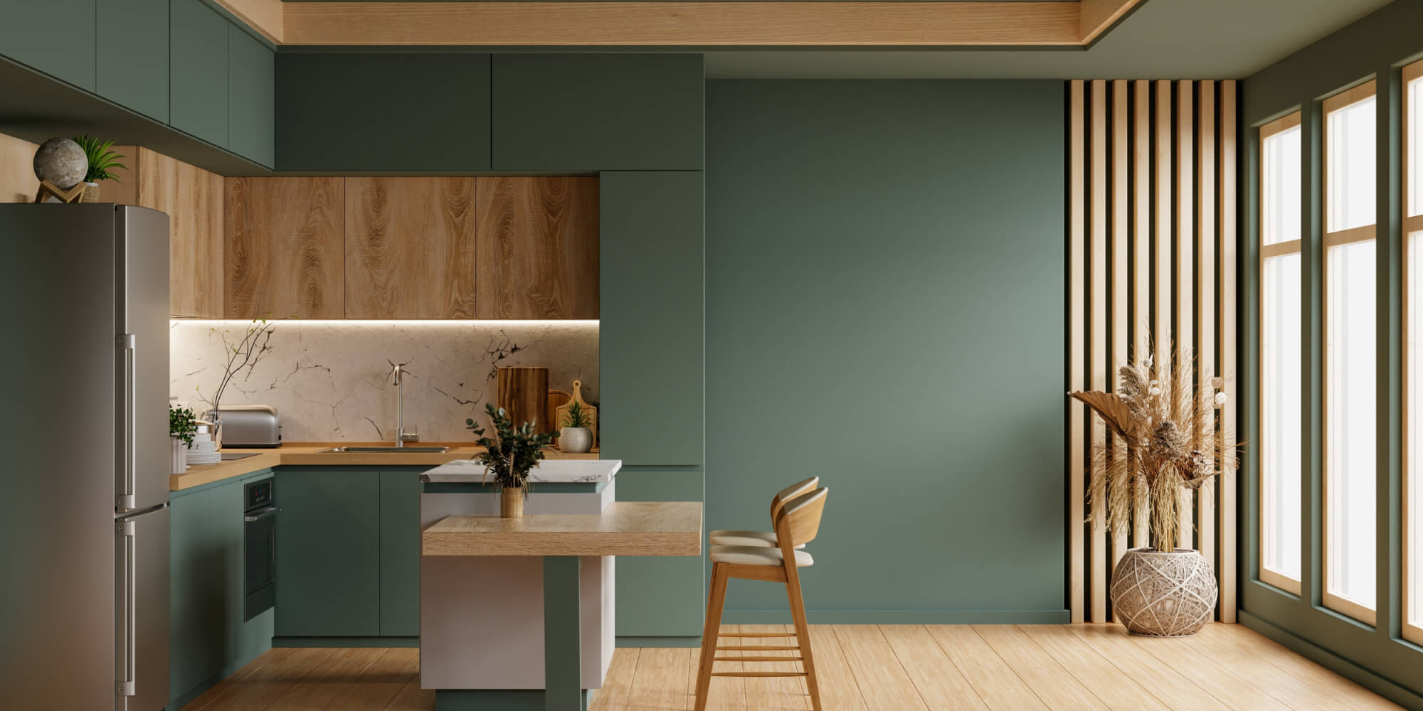 modern green kitchen interior
