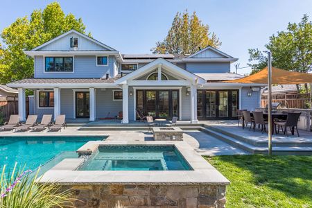 Custom Home Build, Menlo Park, California, Pool, Patio, Grass, Back Yard, Hot tub