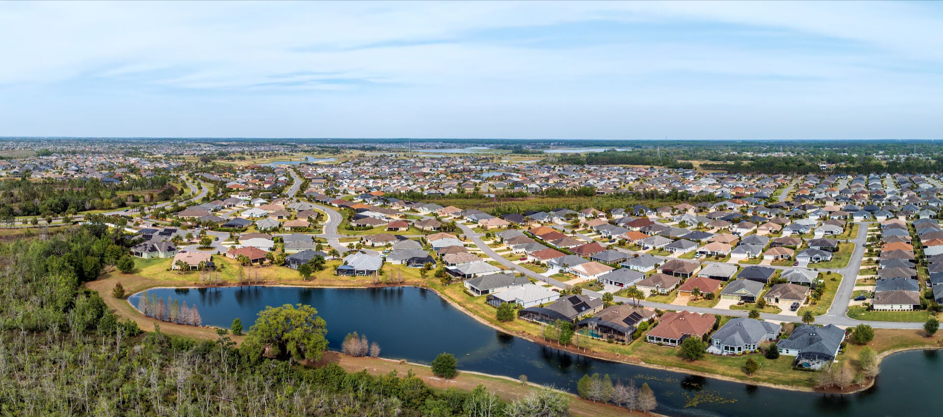 Aerial panoramic view of suburban community in Ocala, Florida