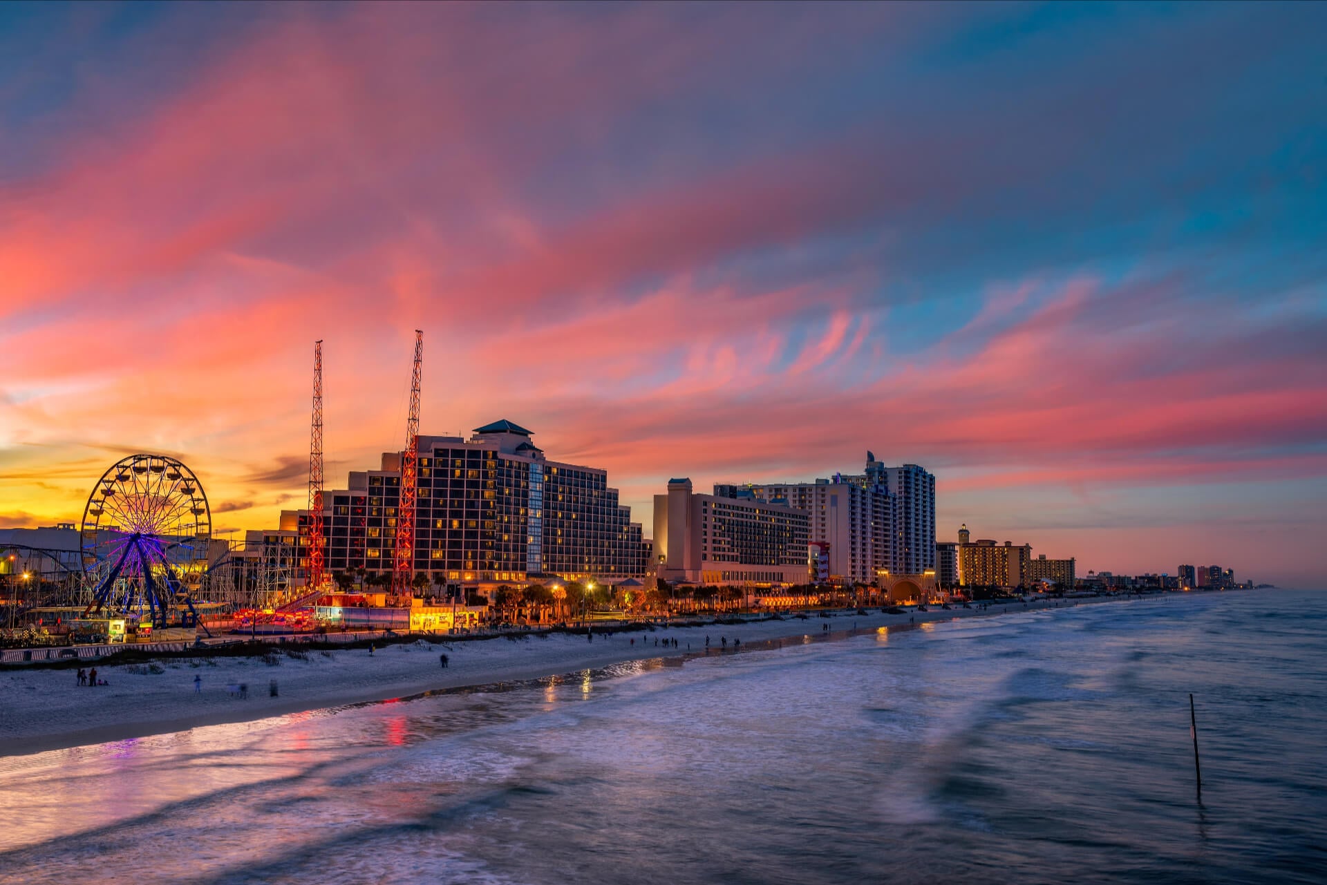 Colorful sunset above Daytona Beach, Florida, photographed from the fishing pier