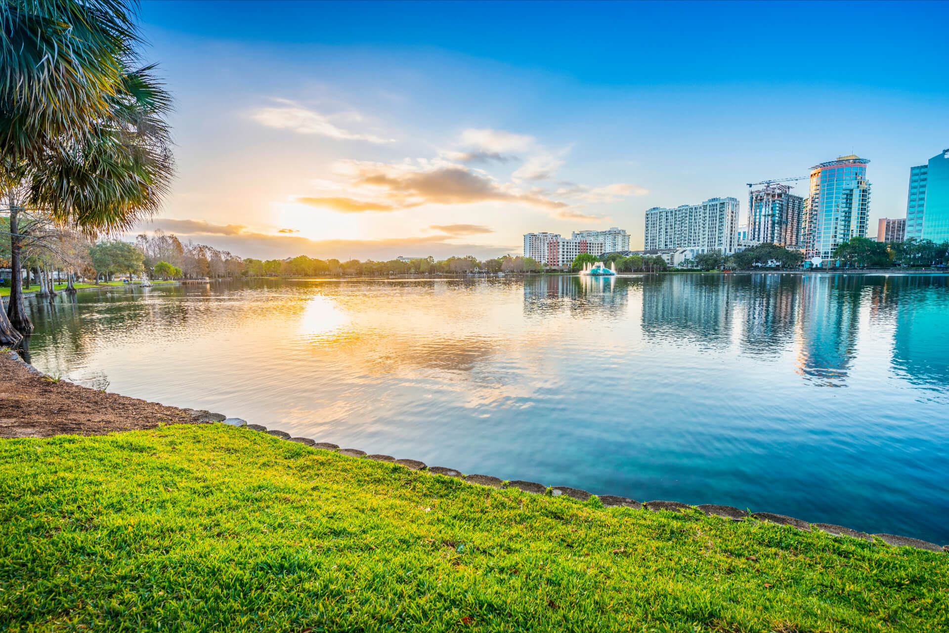 Orlando in early morning. Located in Lake Eola Park, Orlando, Florida