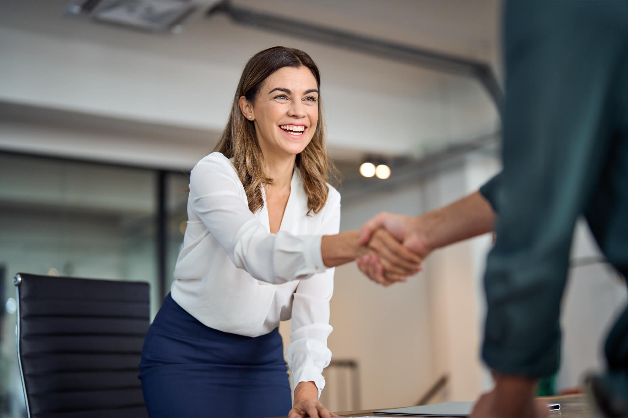 businesswoman handshake office meeting