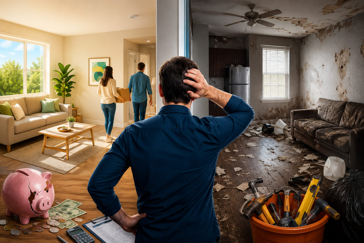 Landlord evaluating tenant turnover costs between a move-in-ready rental and a damaged property