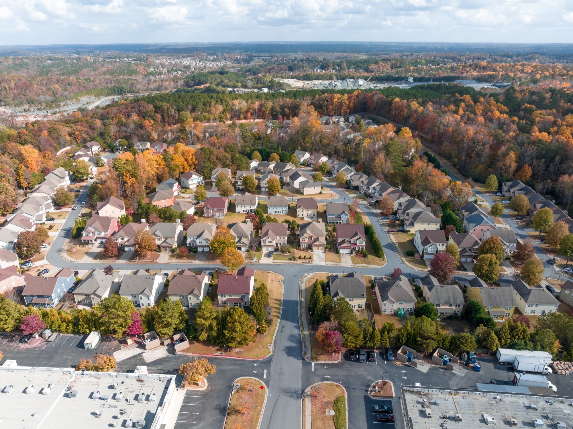 suburban neighborhood aerial view