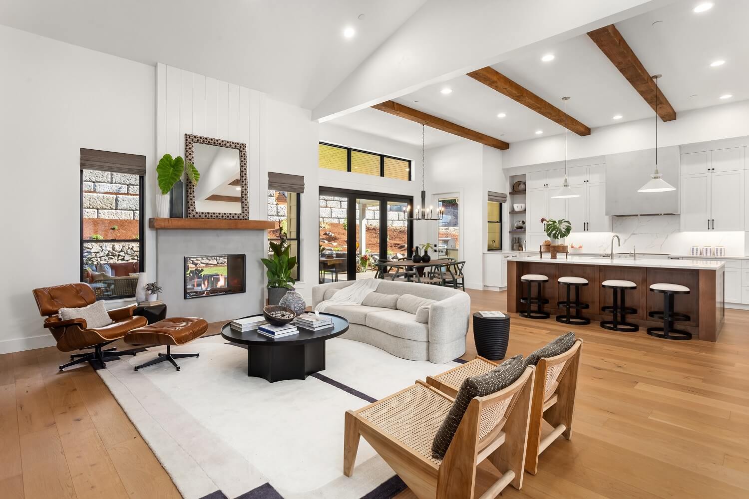 Living room and kitchen in new luxury home