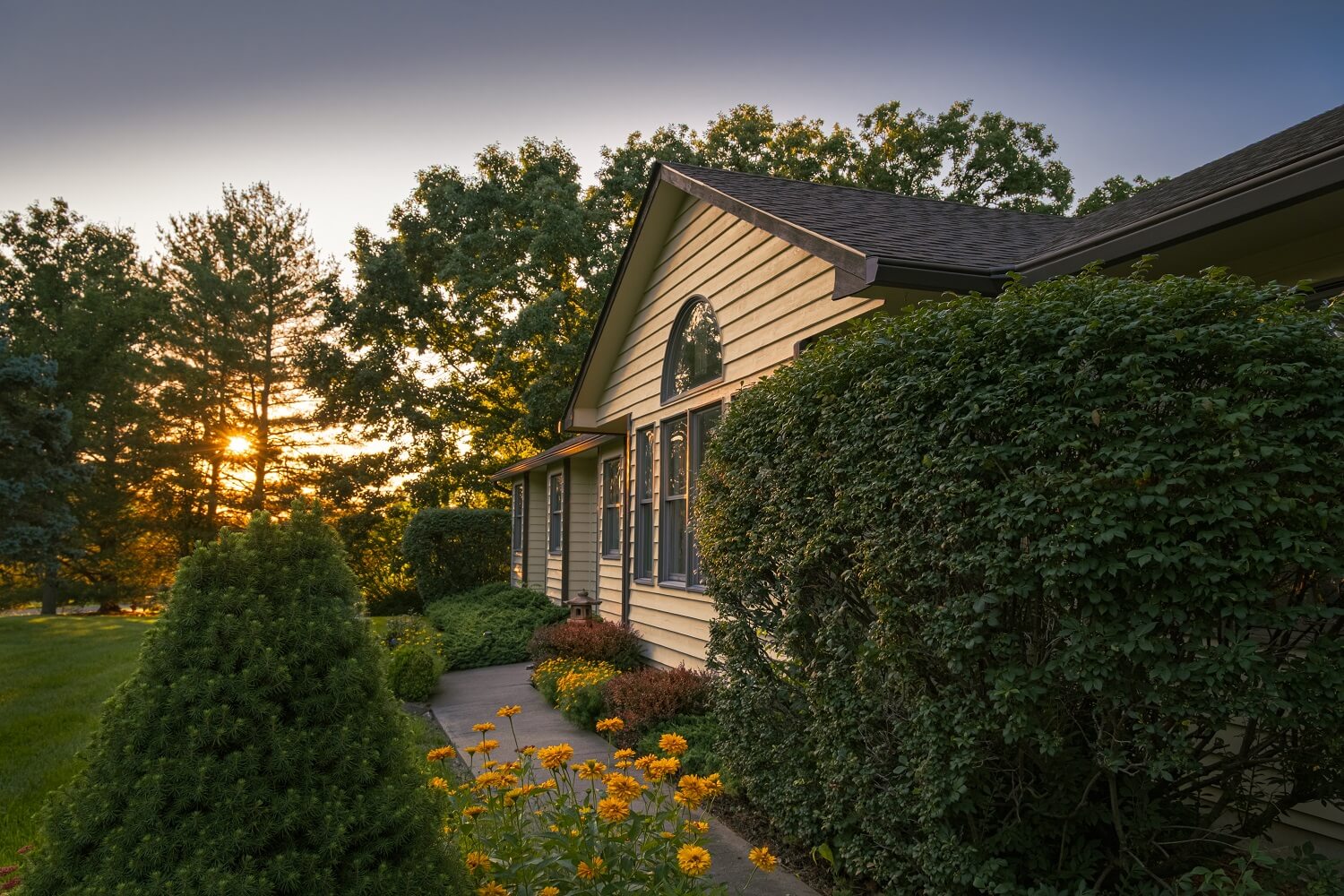 House in Midwestern suburb at sunset in summer