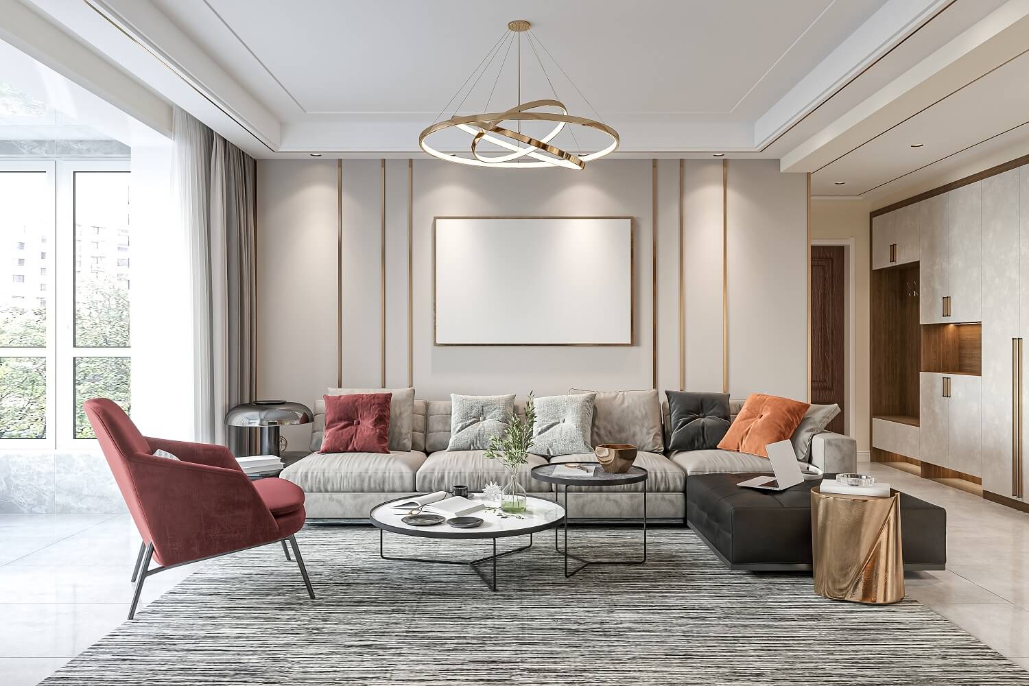 Modern Luxury Living Room Interior with Stylish Furniture and Minimalist Decor