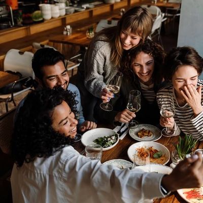dining at table in restaurant