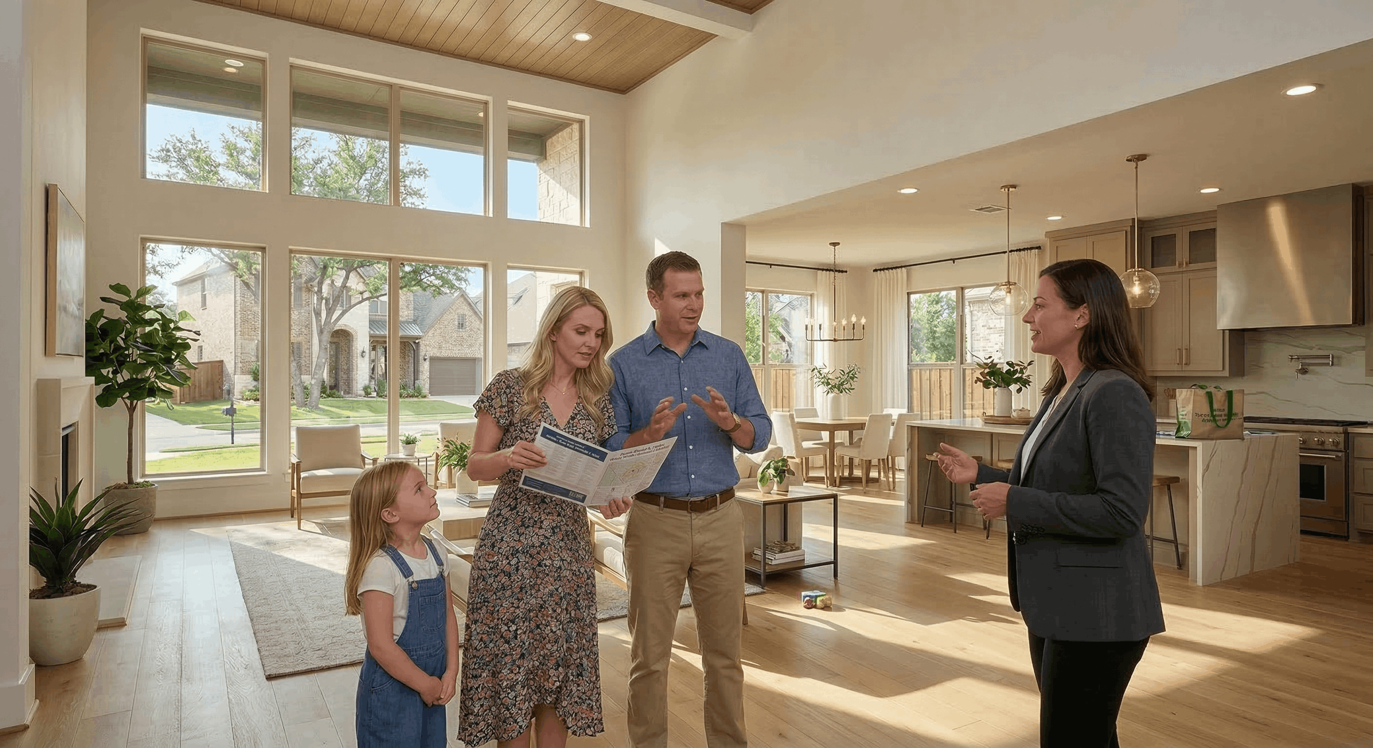 family touring a fort worth new home build