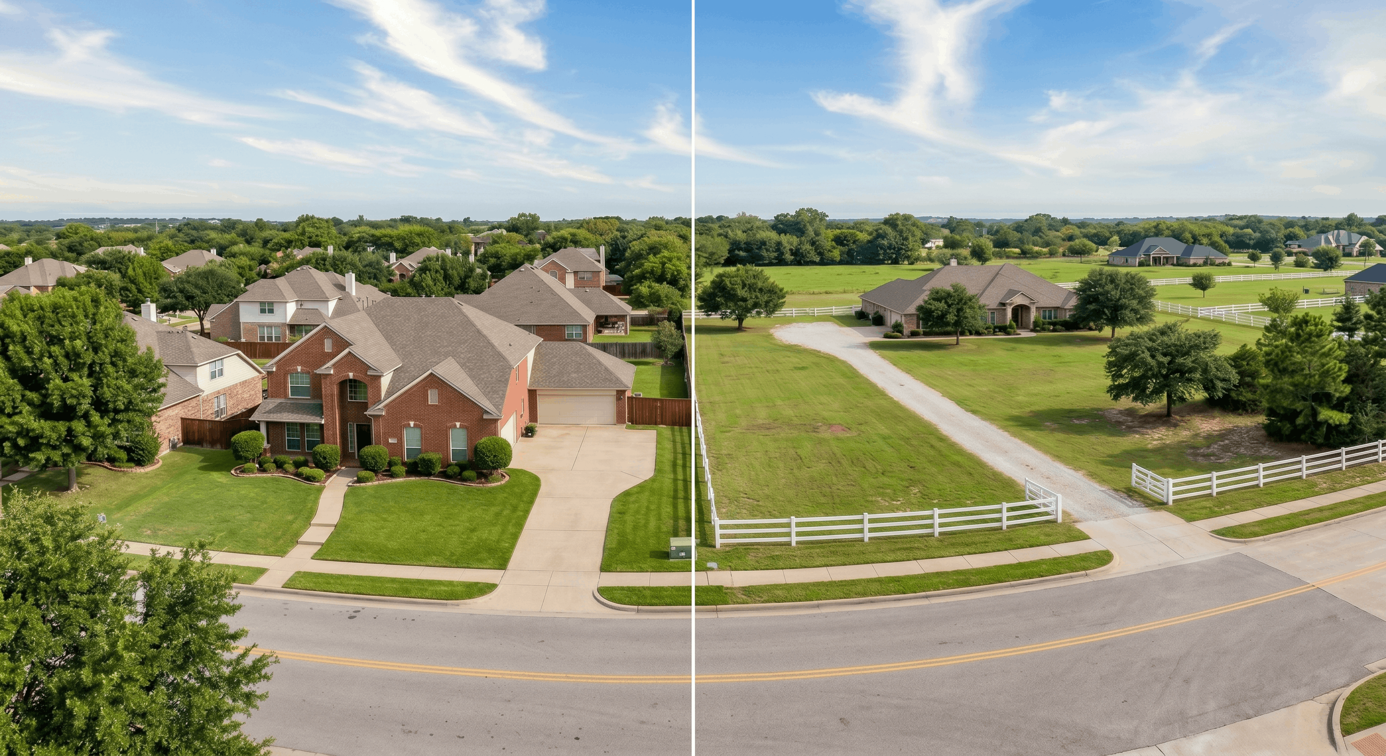 argyle vs northlake tx showing split image of different style neighborhoods