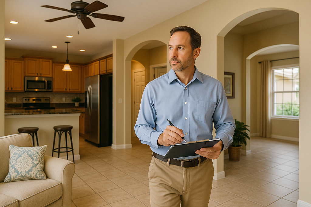 Real estate appraiser inspecting the interior of a Central Florida home to determine its value.