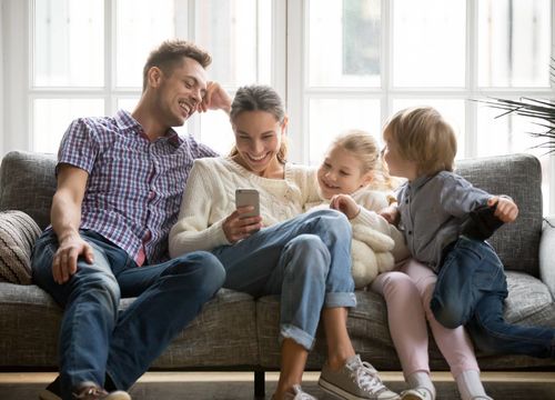 happy family couch moment