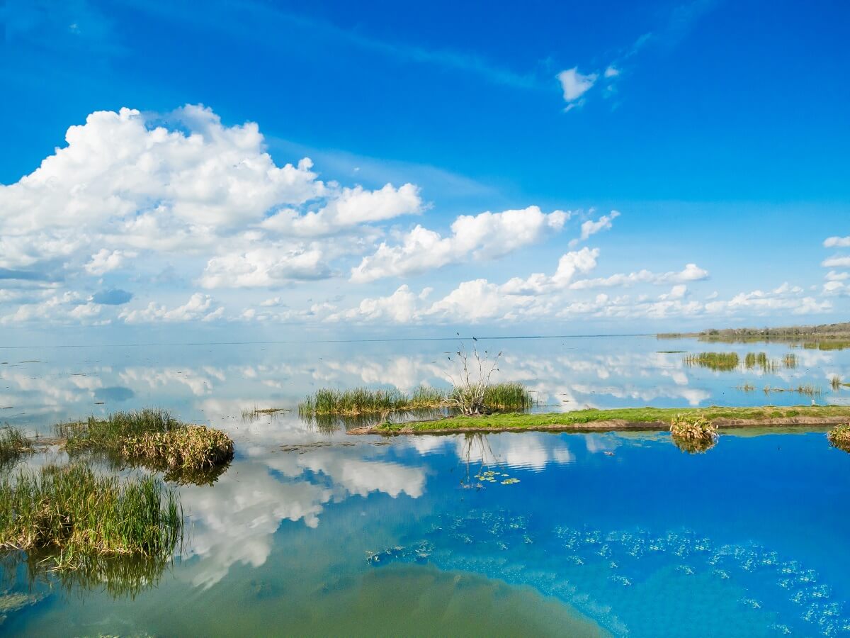 Lake Apopka with clouds and blue sky