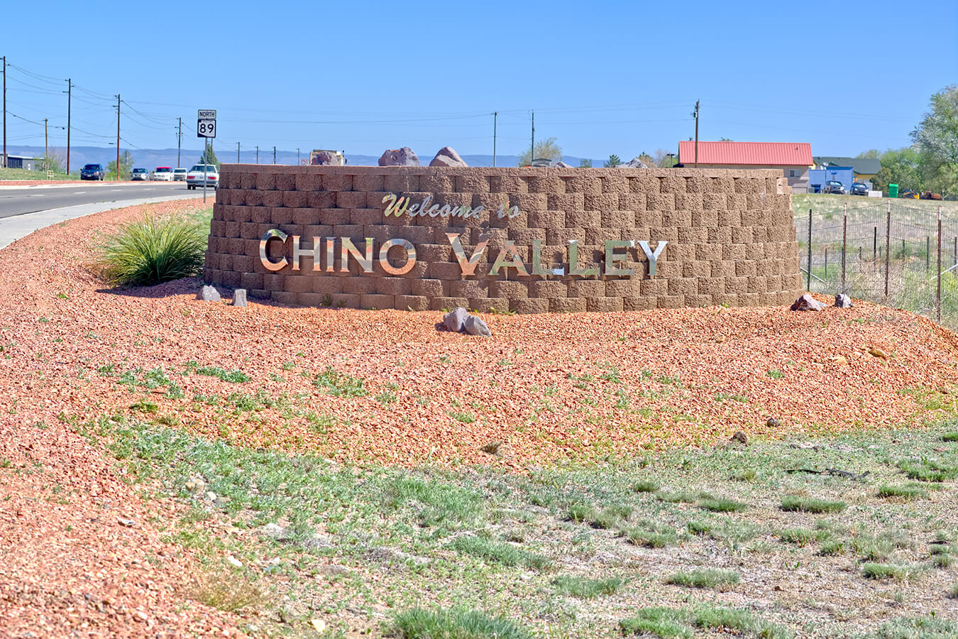 A-shiny-chrome-welcome-sign-for-the-town-of-Chino-Valley-Arizona