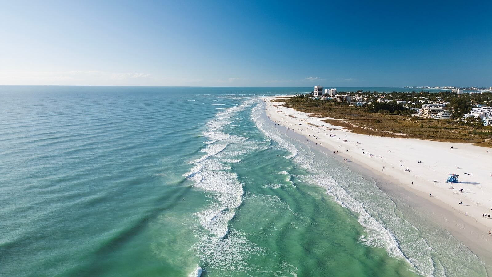Drone Fly view over beach in Siesta Key