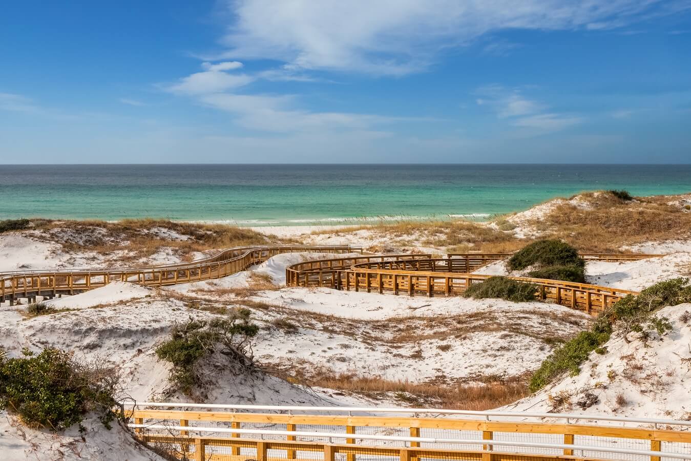 A meandering boardwalk to the beach in Watersound