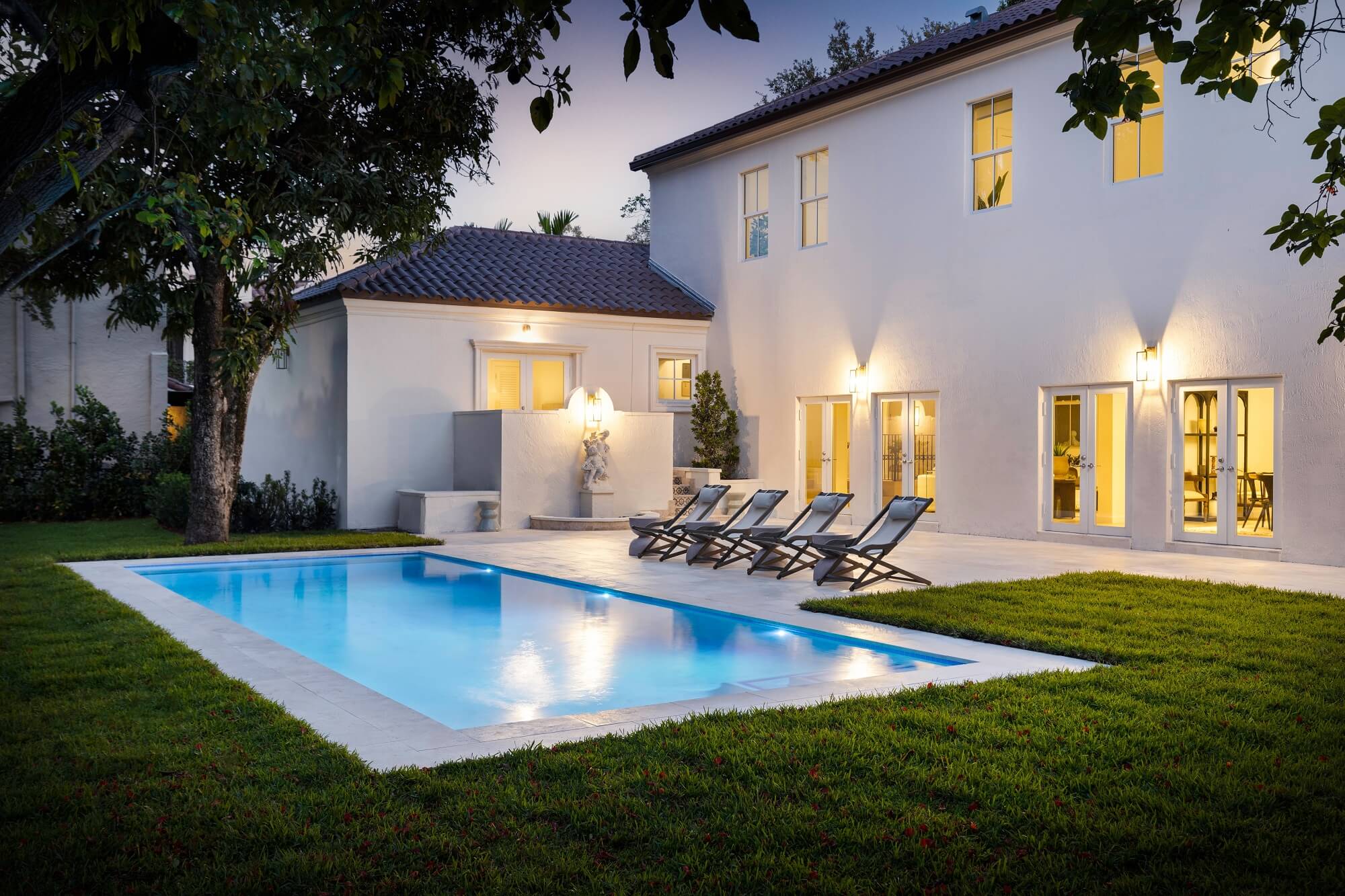 Backyard of a modern house with swimming pool