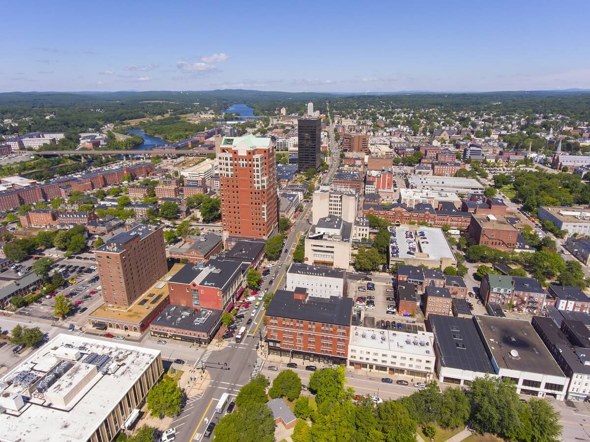 Manchester downtown building including City Hall Plaza and Brady Sullivan Plaza