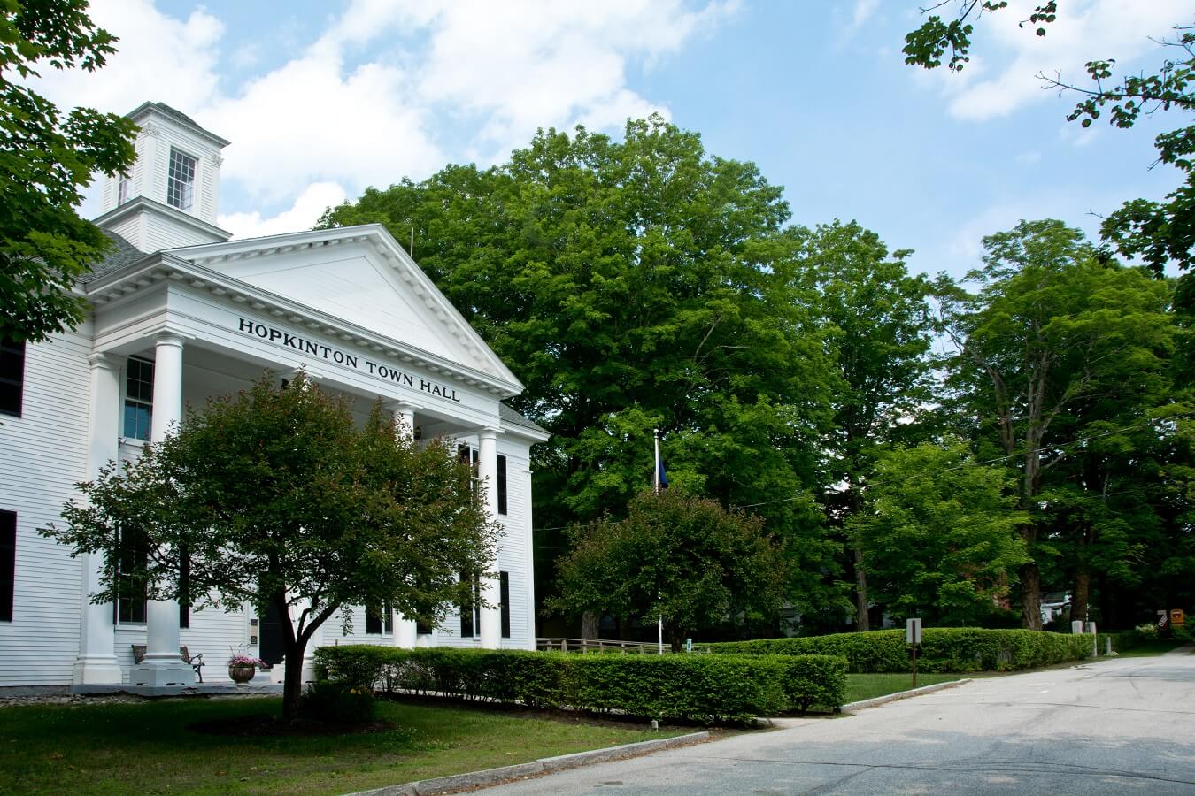 This is a side view of the main municipal building in the town of Hopkinton