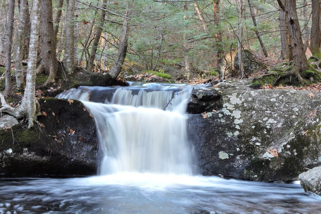 waterfall into basin in Bedford, New Hampshire