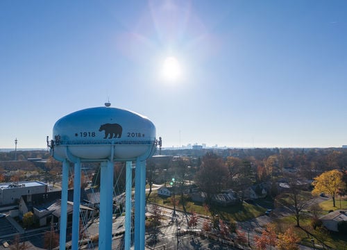 Upper,Arlington,Water,Tower,With,A,Bear,Emblem,,Amid,Fall