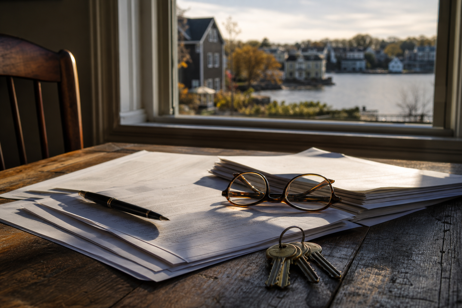 Closing paperwork laid out on a desk