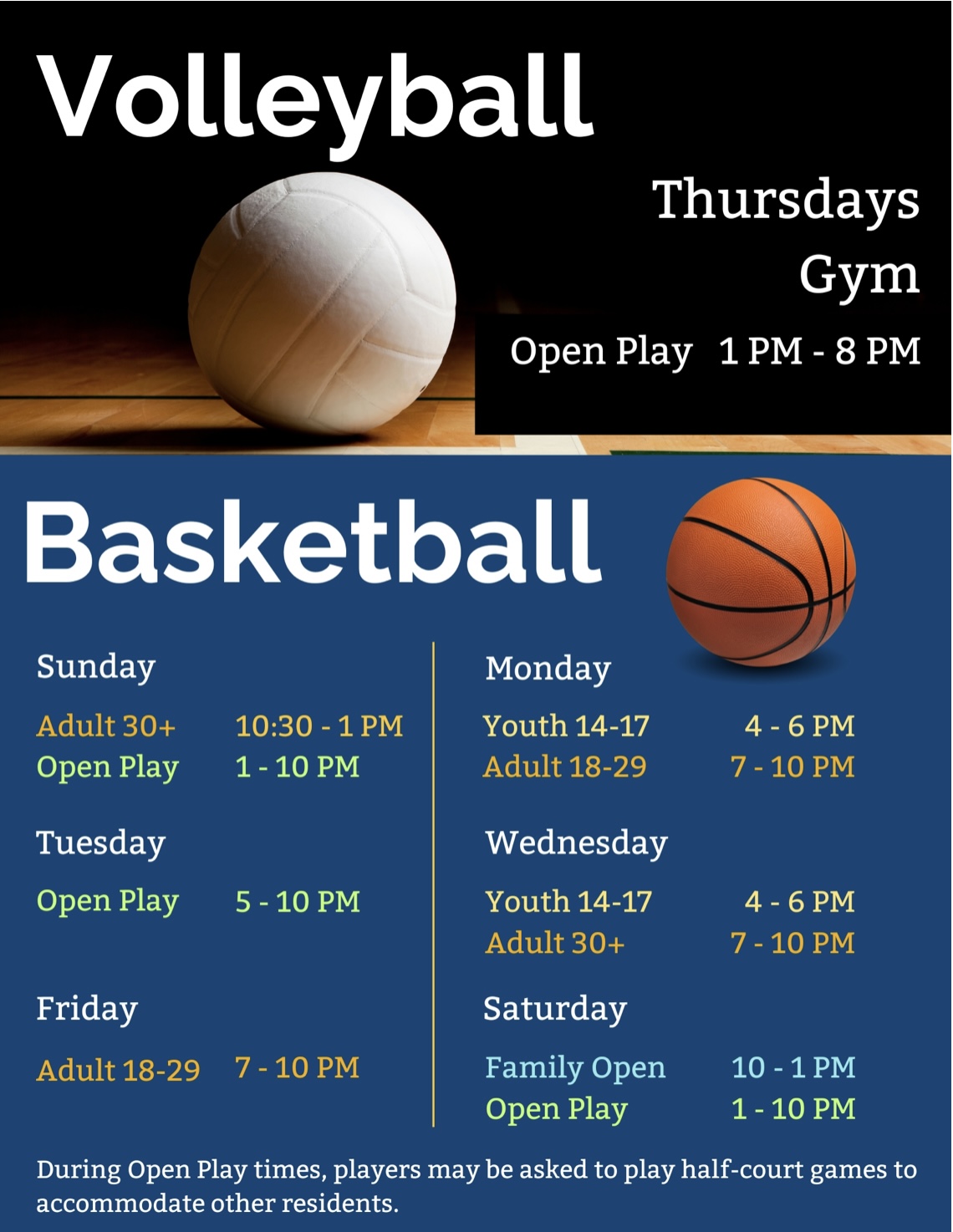 Volleyball and Basketball Open Play