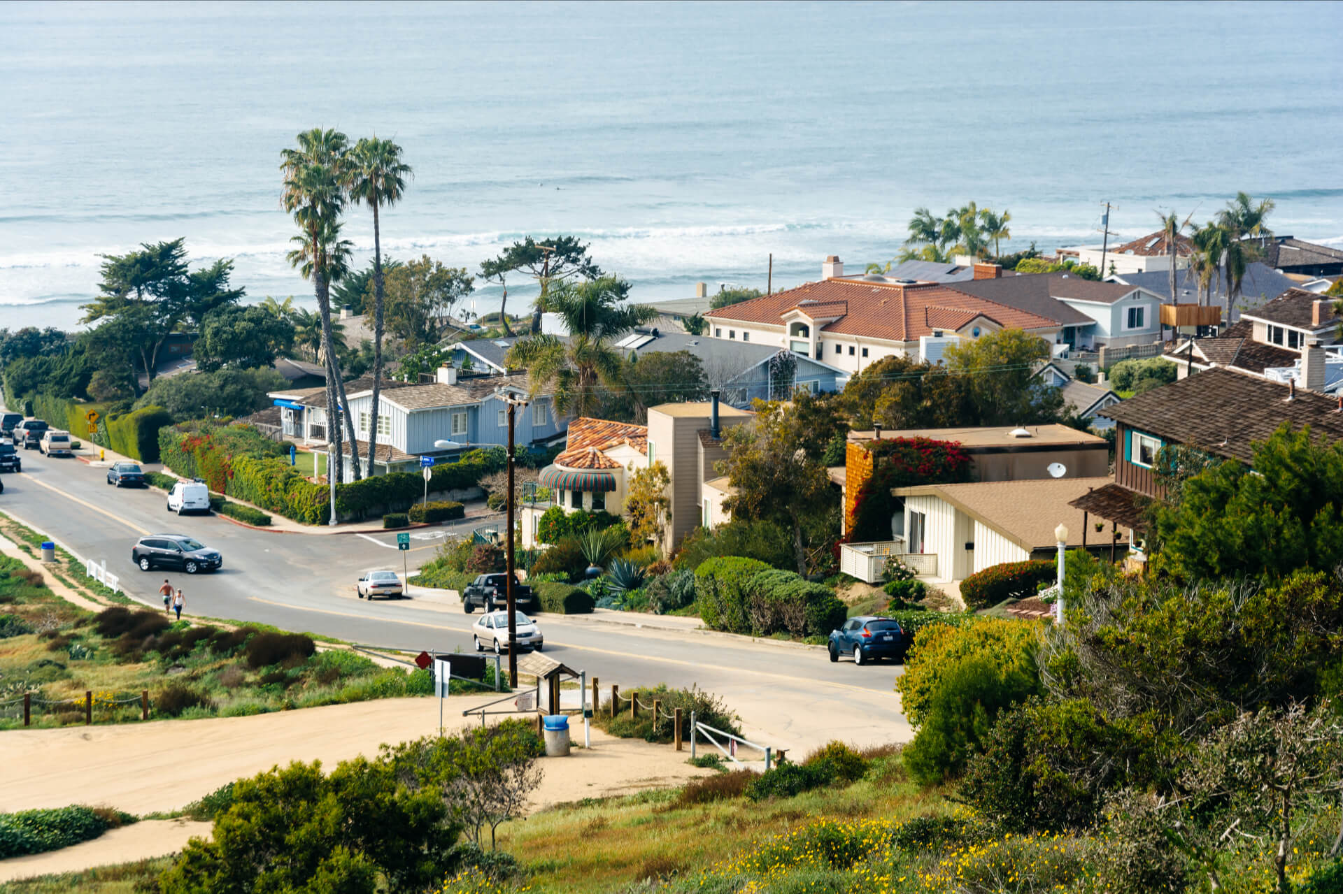 Point Loma - View of Ladera Street and the Pacific Ocean from Sunset Cliffs Natural Park in Point Loma,