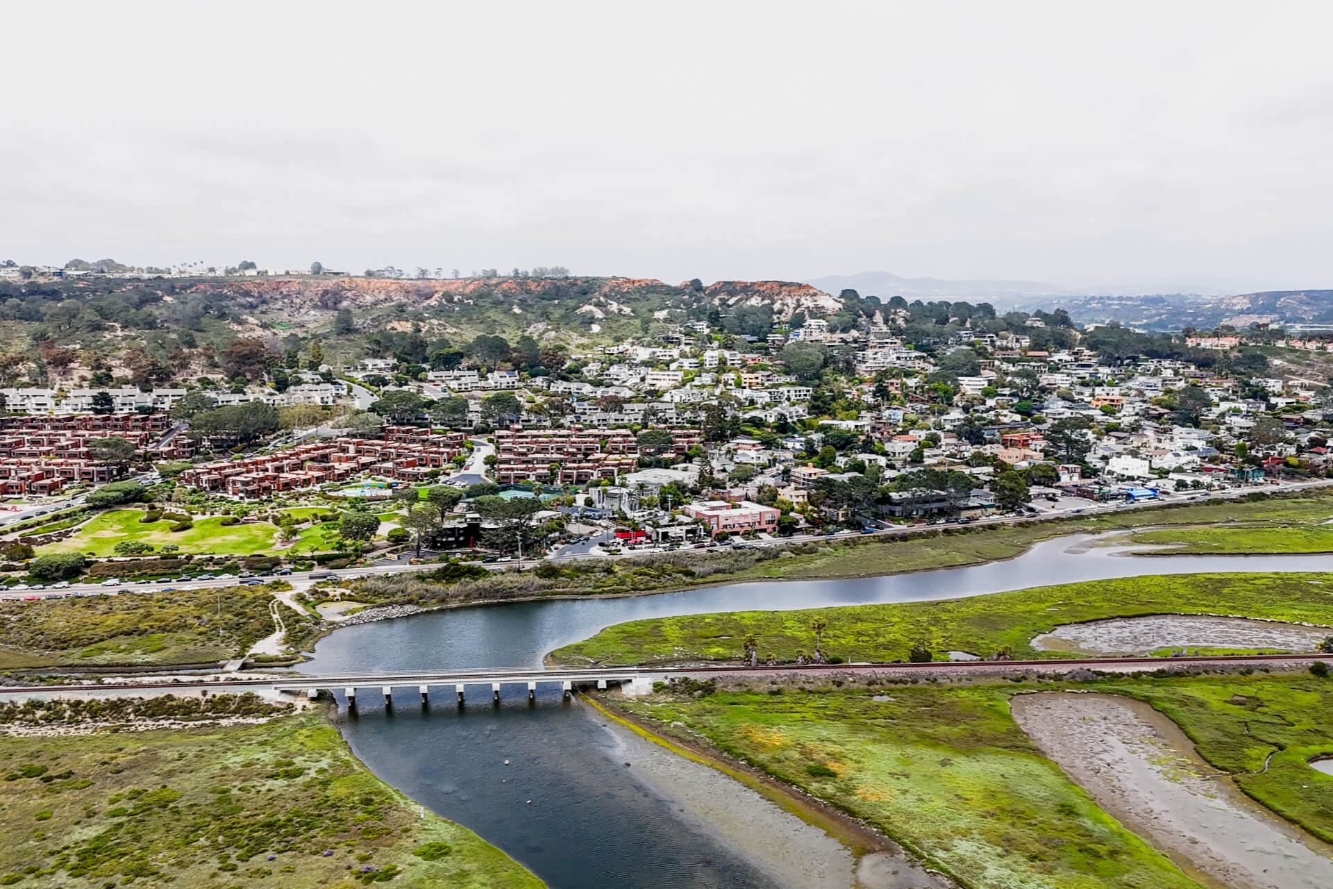 South Park - Aerial nature landscape of wetlands and beach summer day in southern San Diego California CA USA