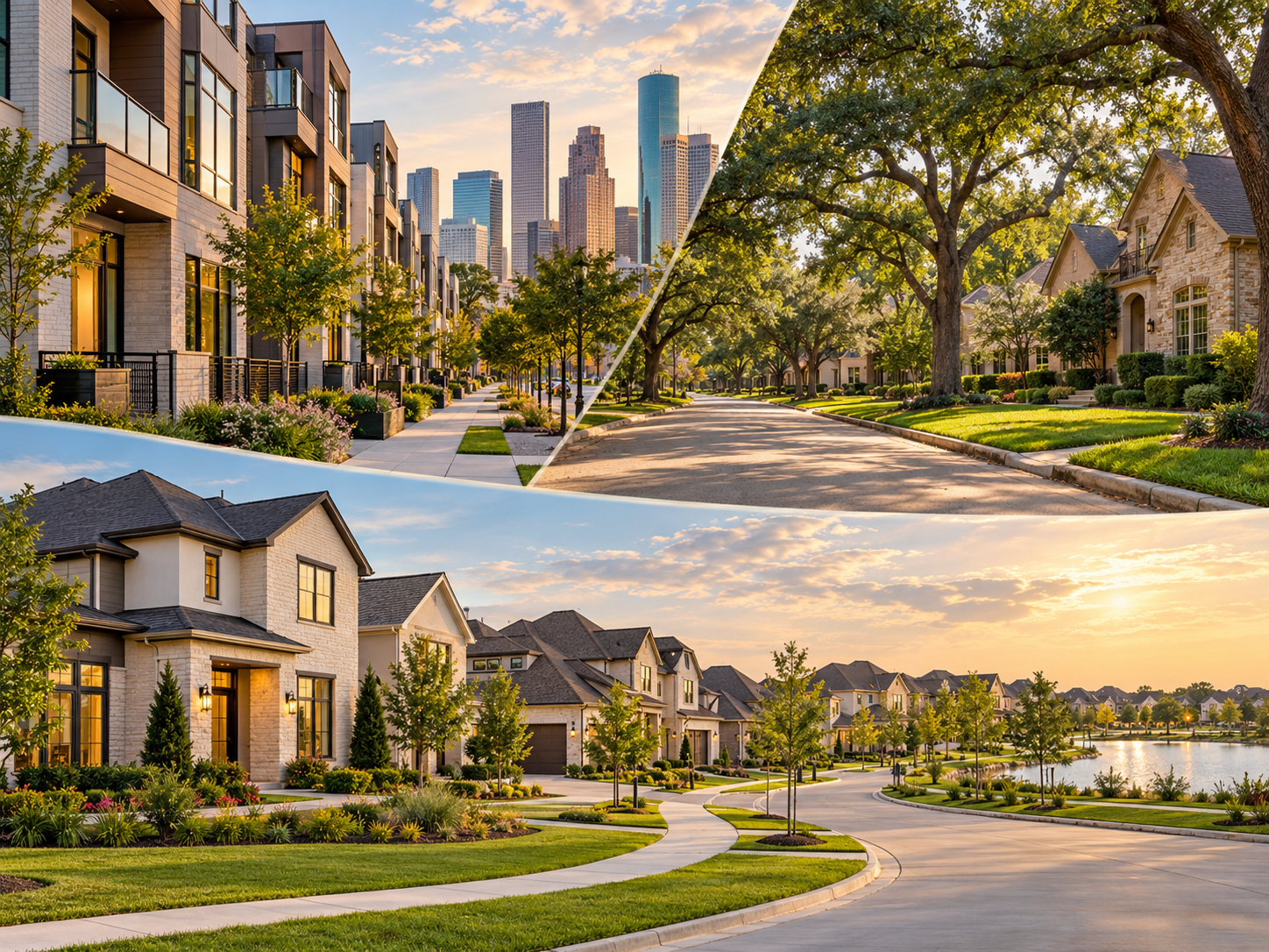 Illustration of urban, suburban, and newer residential settings in Greater Houston.