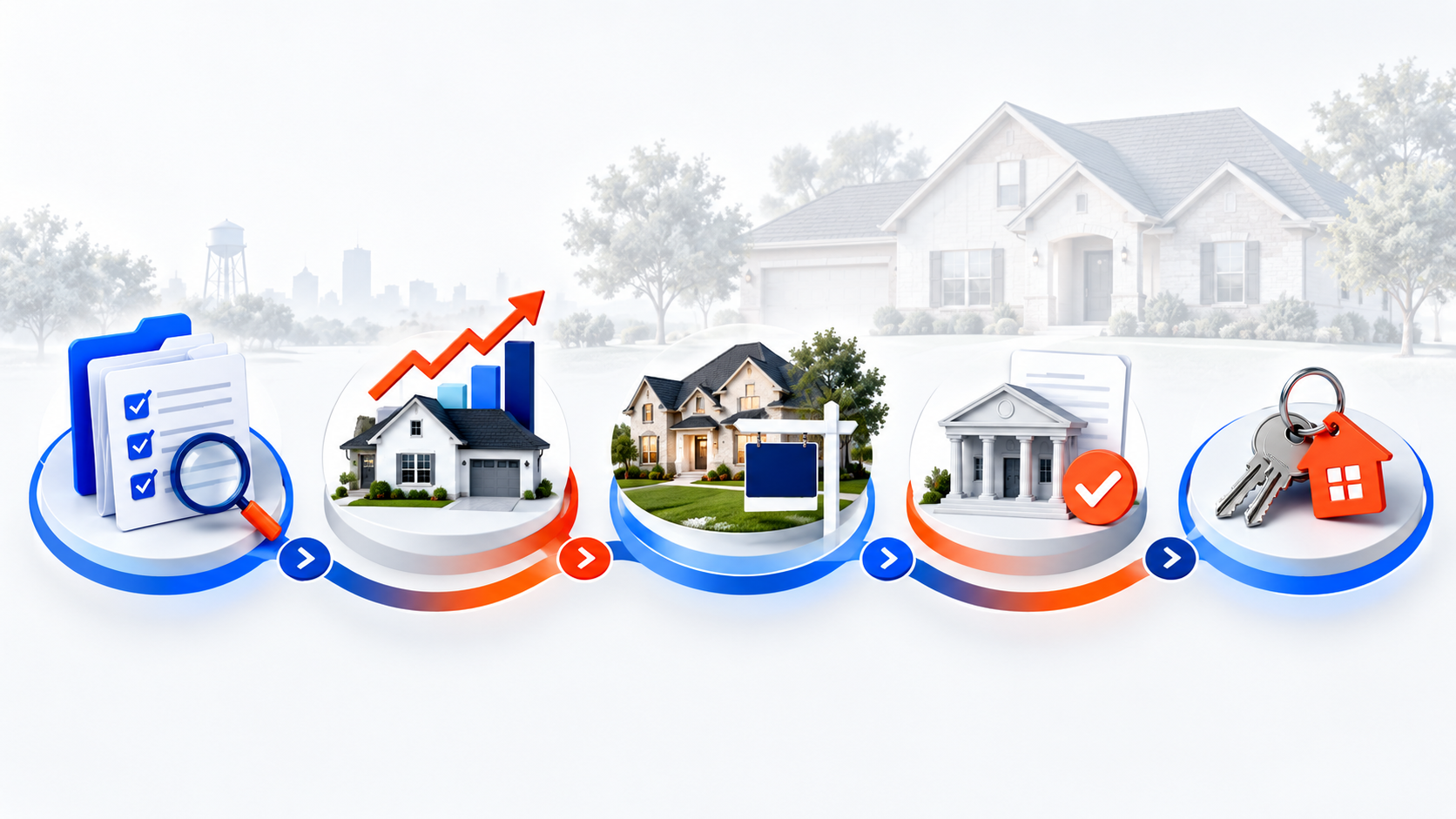 Illustration of the five-stage short sale process from document review through closing