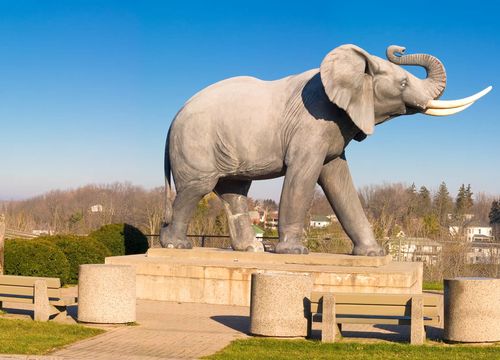 Large elephant statue that serves as the town monument to St Thomas Ontario, Canada. (1)