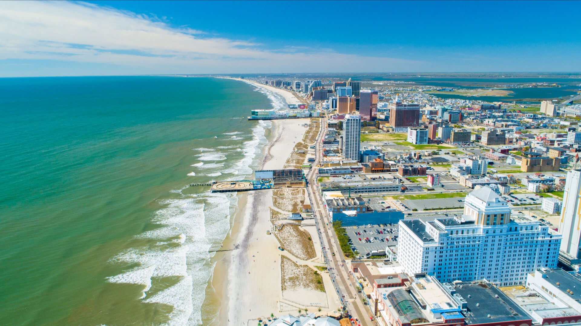 Atlantic County - AERIAL VIEW OF ATLANTIC CITY BOARDWALK AND STEEL PIER (New Jersey)