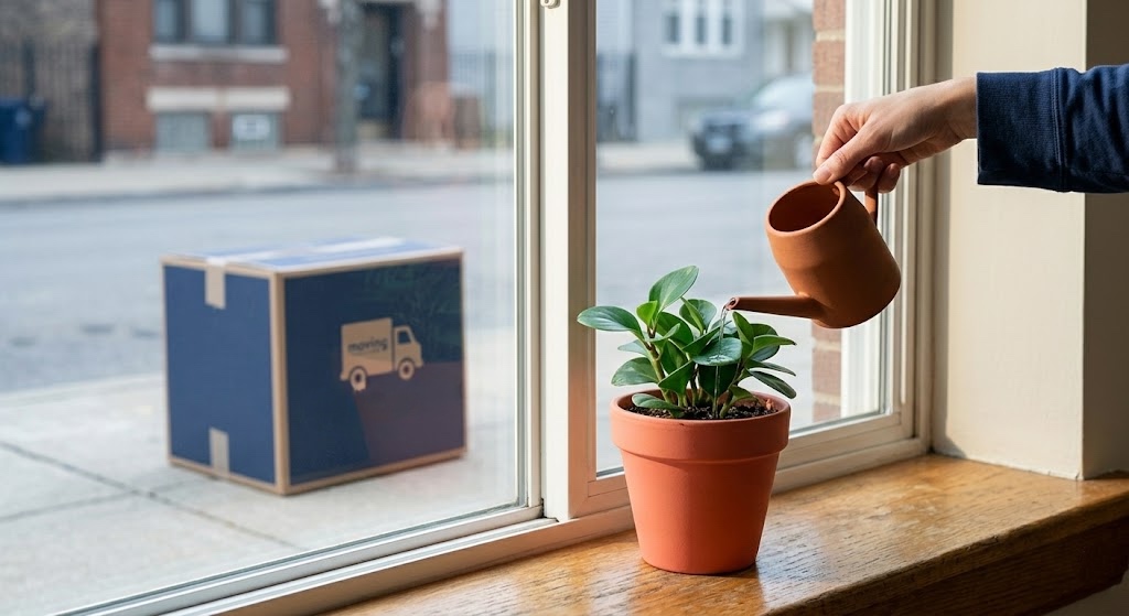 moving box outside window and indoor plant symbolizing renting vs buying decision in Eastern Ontario
