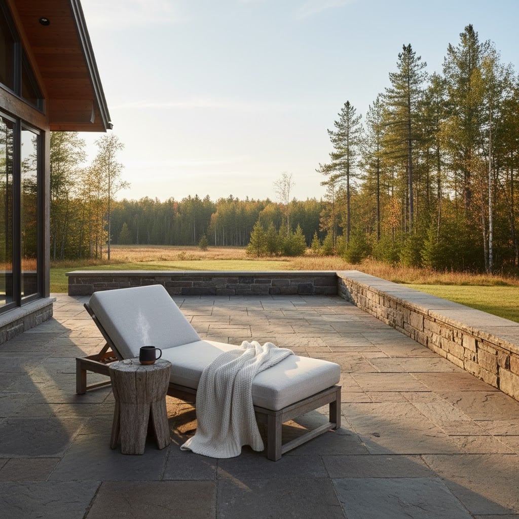 Stone terrace of a luxury countryside home in Eastern Ontario