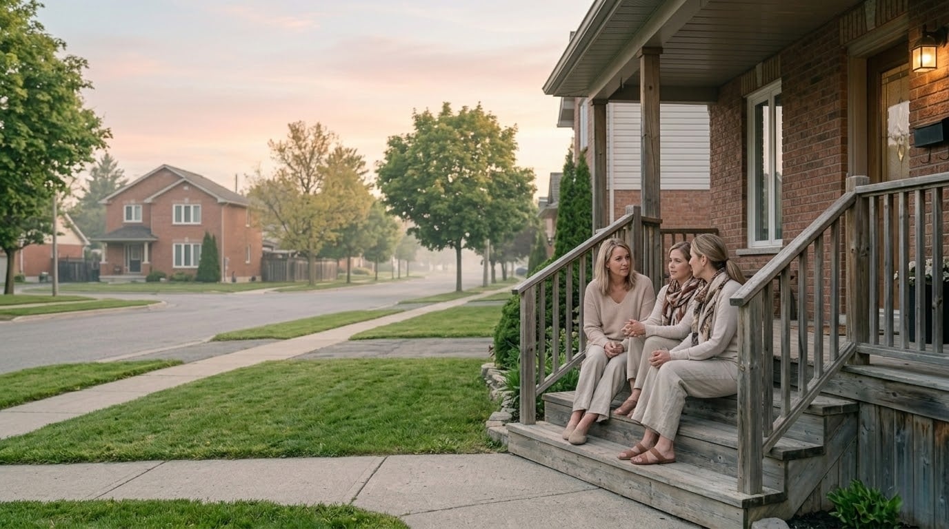 Three women talking on the porch
