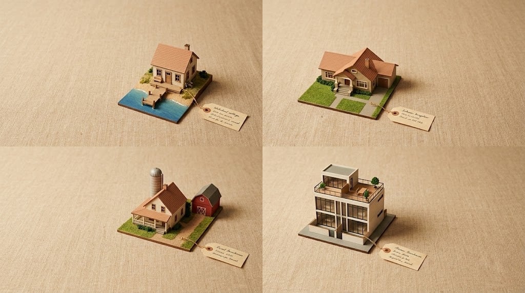 Four-types-property-eastern-ontario-cottage-bungalow-farmhouse-townhouse-miniature