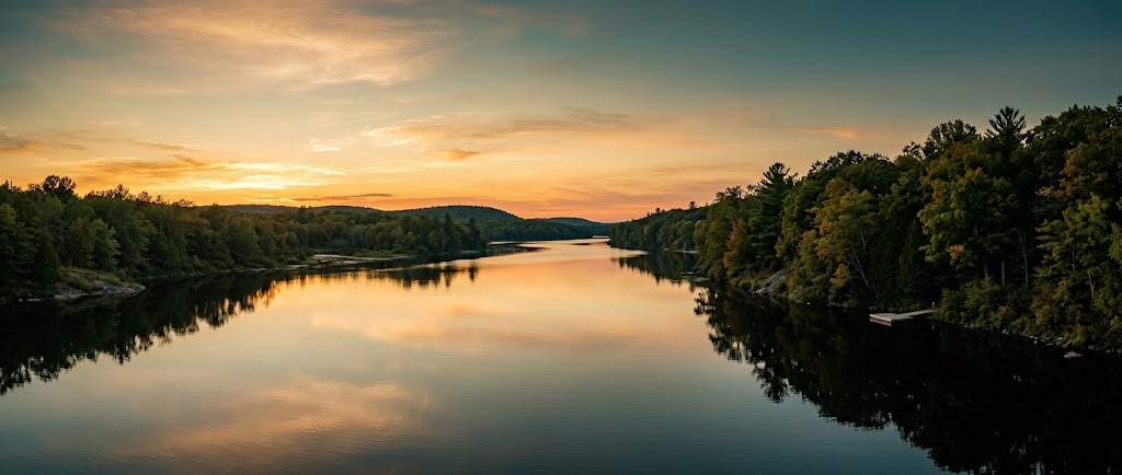 Rideau River near Kemptville Ontario at sunset showcasing waterfront living in Eastern Ontario