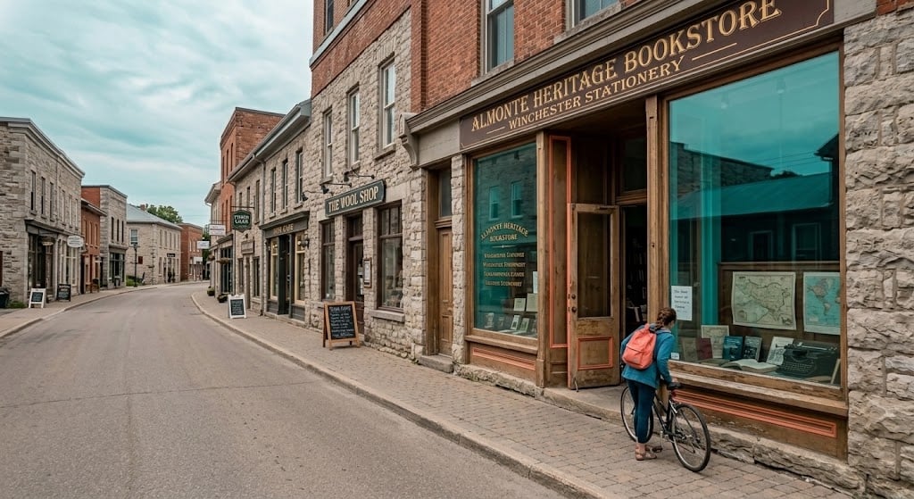 Historic main street in Almonte Ontario with local shops and preserved character