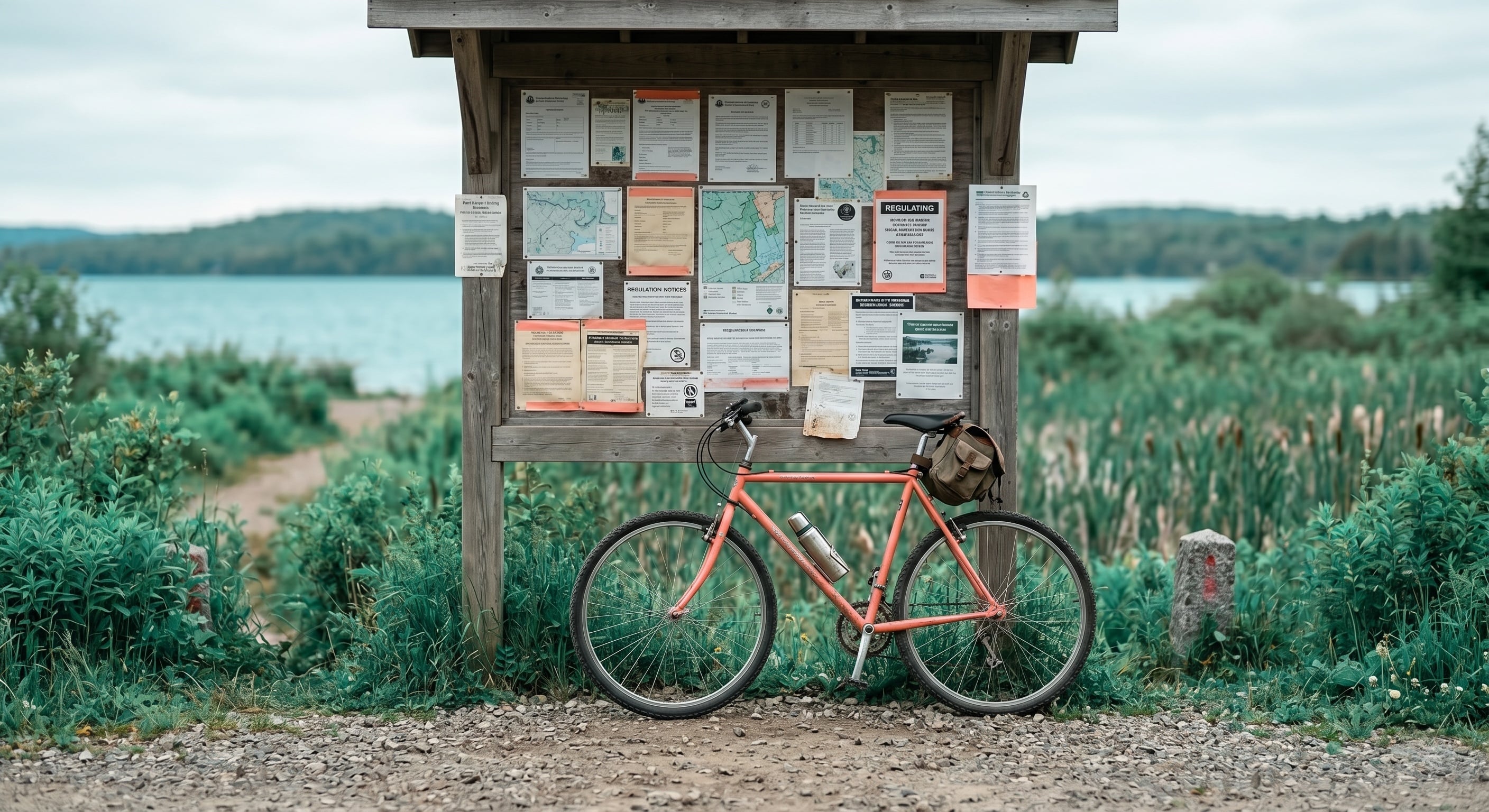 Conservation and shoreline regulation notices near a waterfront area in Eastern Ontario.