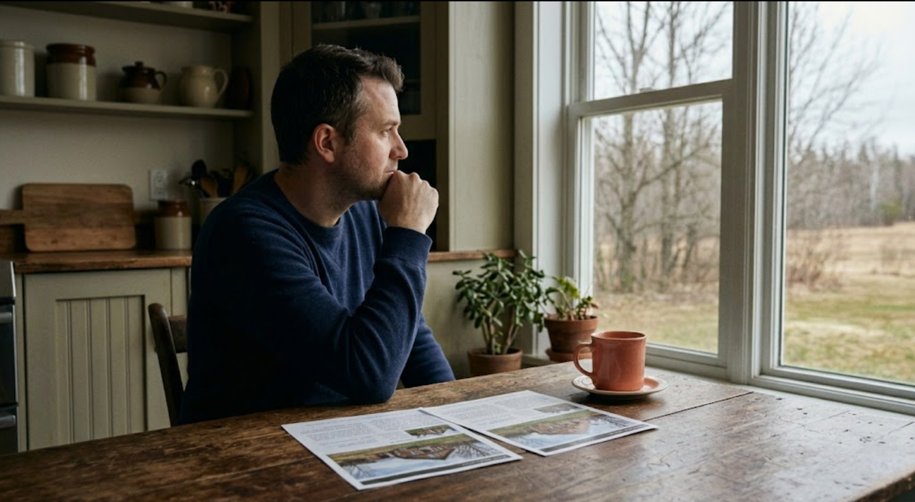 Buyer comparing listings, Eastern Ontario spring