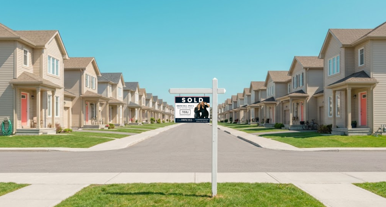 Lone for sale sign Kemptville street spring 2026