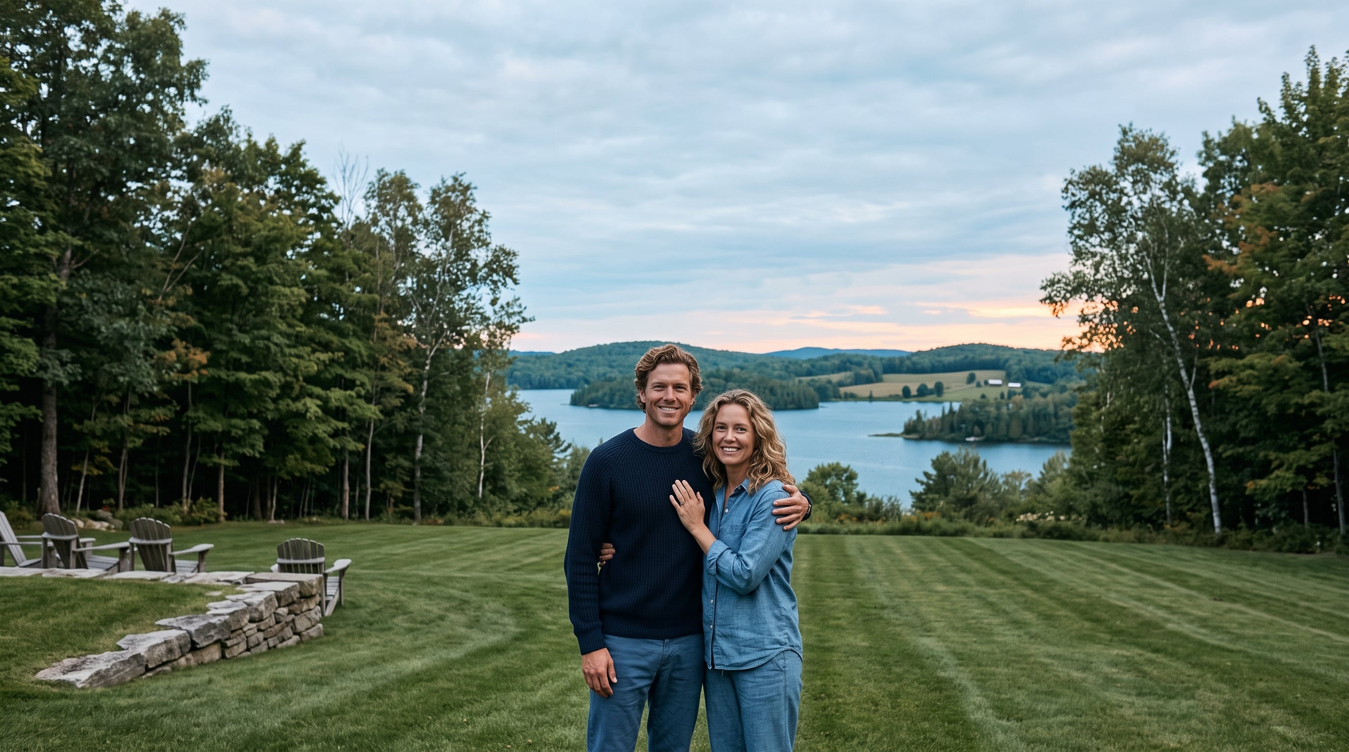 Couple enjoying a panoramic view from their luxury rural property