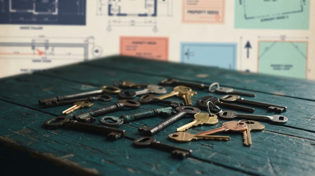 Vintage and new keys on a table, symbolizing property insights for Eastern Ontario farm buyers.